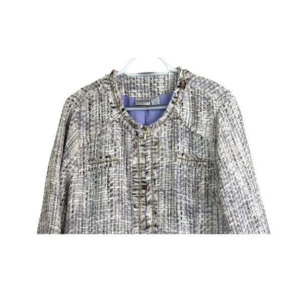 Chico's Women's Golden Tweed Theola Zip Front Jacket Brown Size 3(XL) NWT - Picture 3 of 7